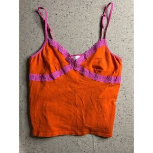 Victoria’s Secret Pink Cami Large Orange with Pink Lace Trim Y2K Cute Top